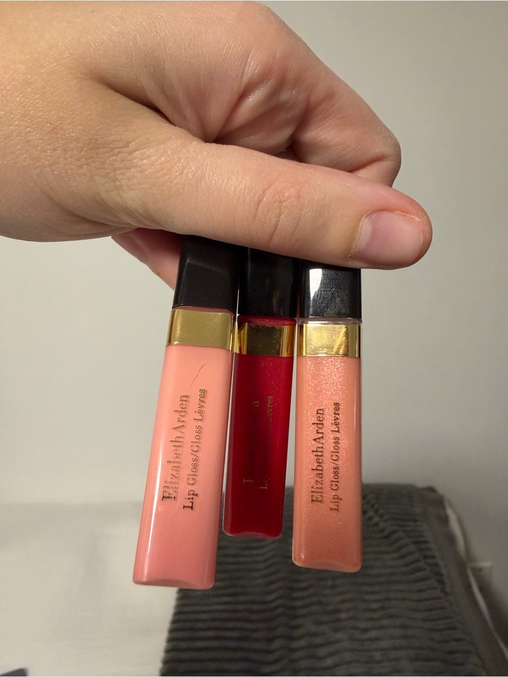 Elizabeth Arden Lip Gloss Set — Coral Pink, Classic Red, Shimmer Peach